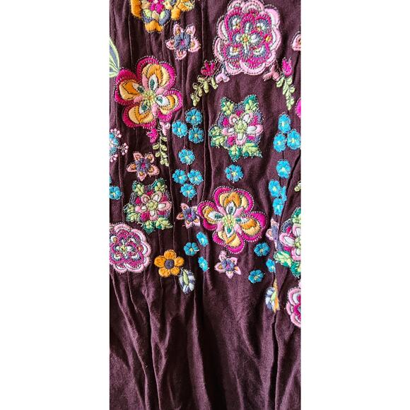 Ulla Popken Relaxed Fit Embroidered Floral V-Neck Boho Tunic Top XL 12 14 Purple - Picture 2 of 5